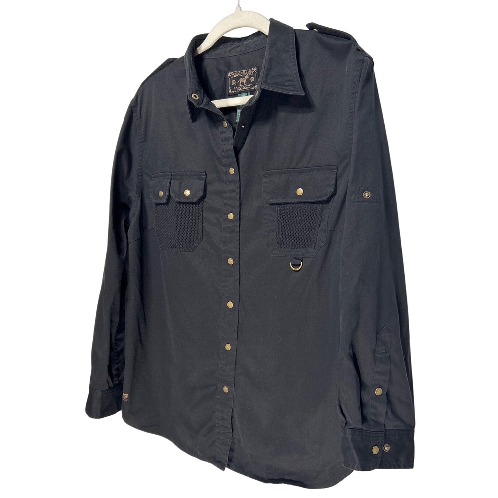 VTG Lauren Ralph Lauren Safari Outfitters Black Cotton Utility Shirt Women's 1XL